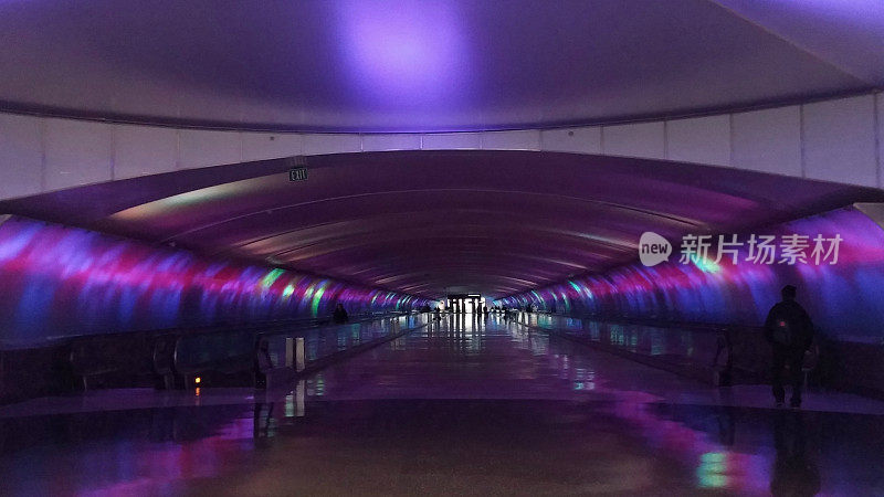 Purple Lighted Tunnel at McNamara Terminal, Detroit Airport, Michigan